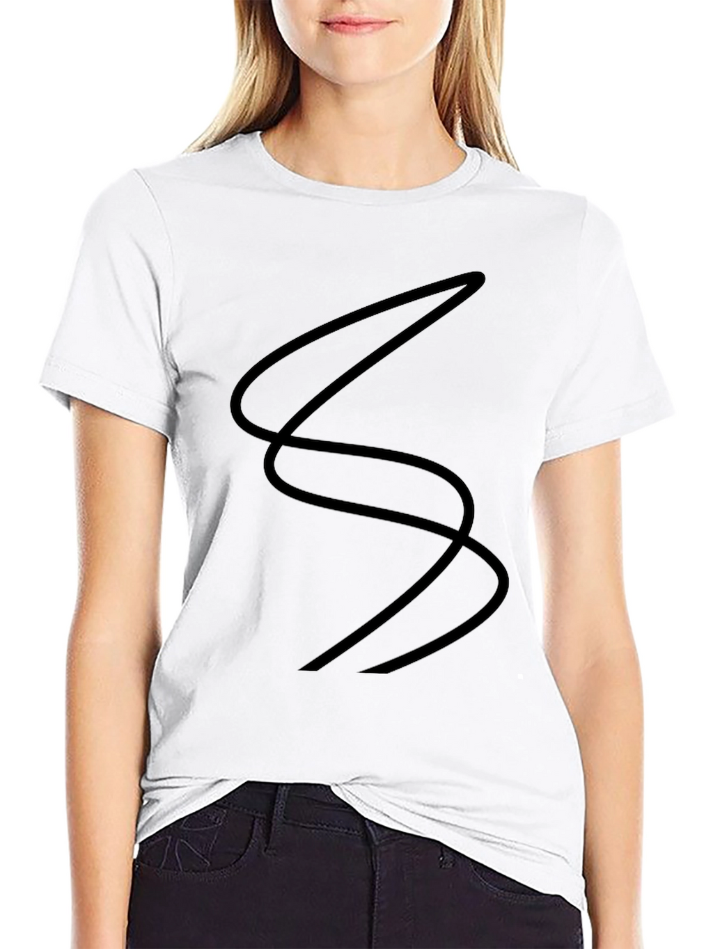 Black T-Shirt with Abstract Line Design