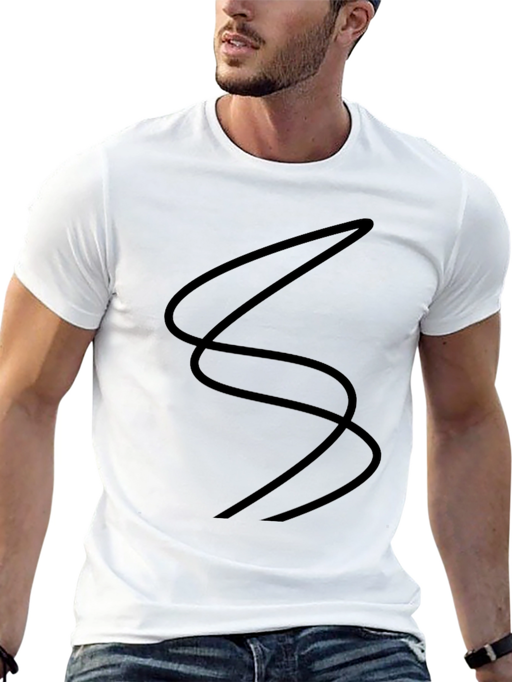 Black T-Shirt with Abstract Line Design