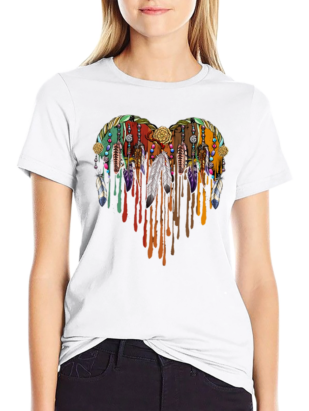 Boho Heart Feather Drip Graphic Tee