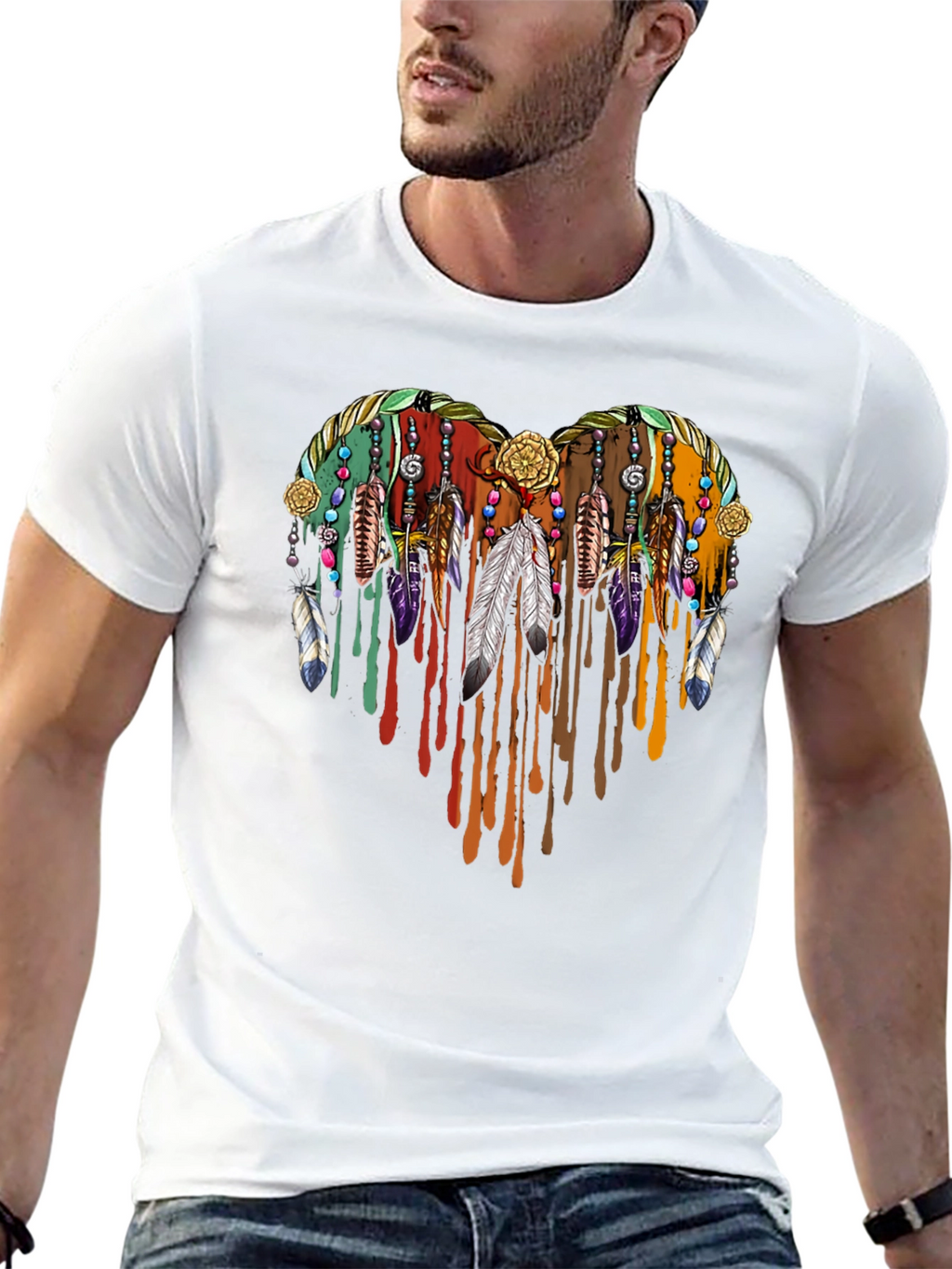Boho Heart Feather Drip Graphic Tee