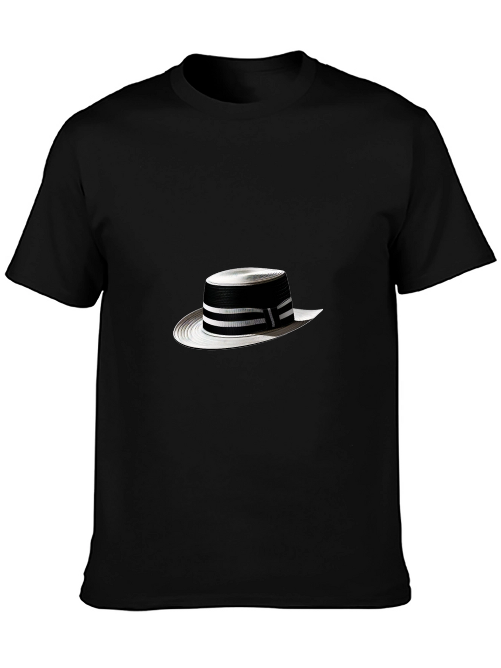Stylish Black Tee with Boater Hat Graphic
