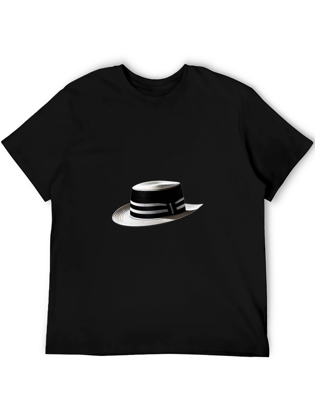 Stylish Black Tee with Boater Hat Graphic
