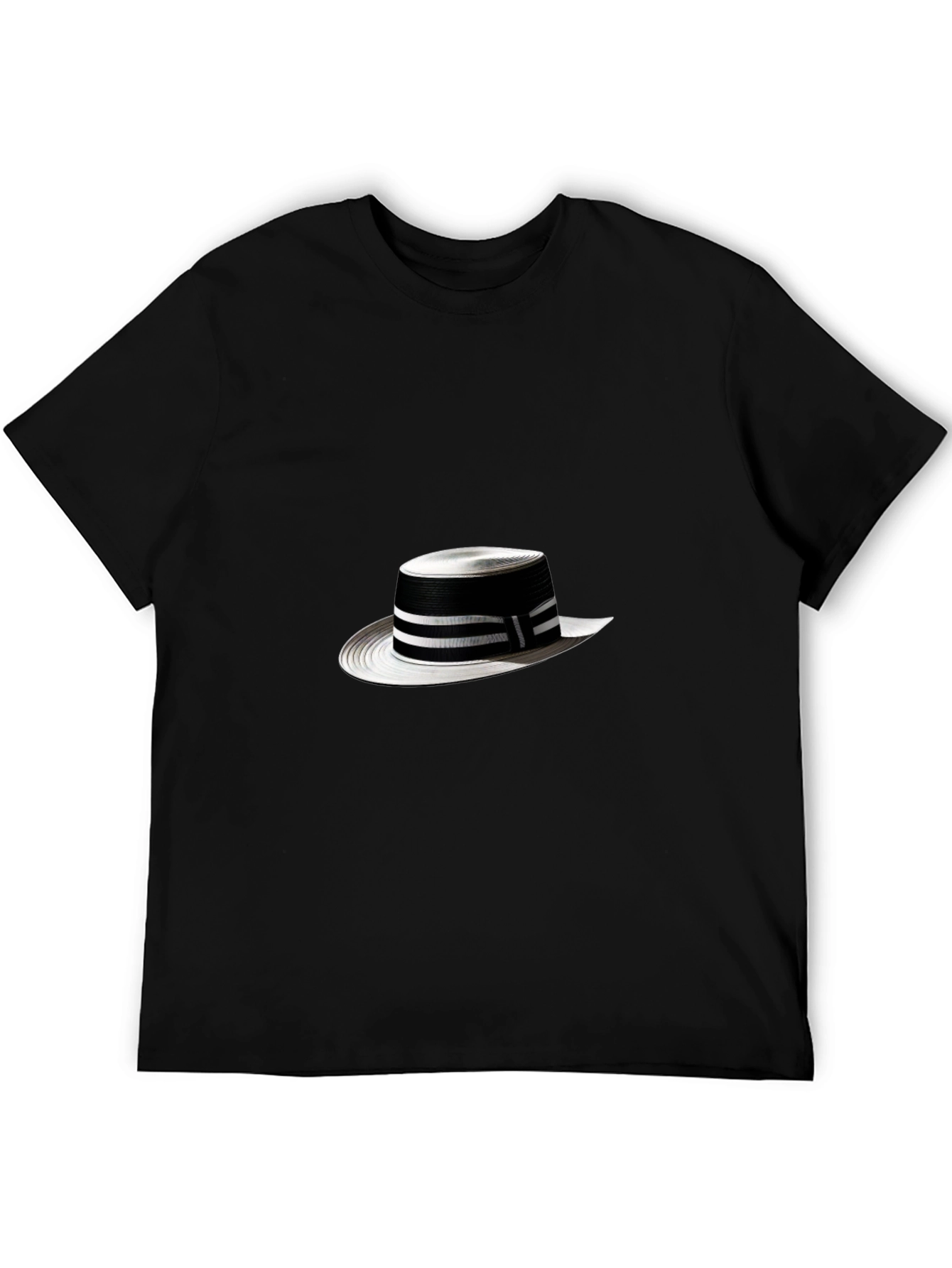 Stylish Black Tee with Boater Hat Graphic