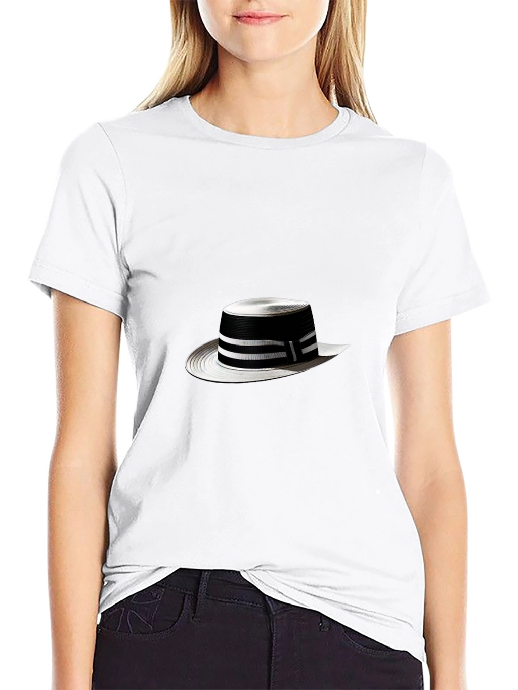 Stylish Black Tee with Boater Hat Graphic
