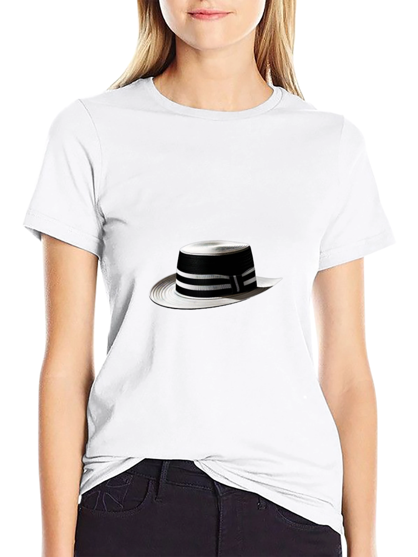 Stylish Black Tee with Boater Hat Graphic