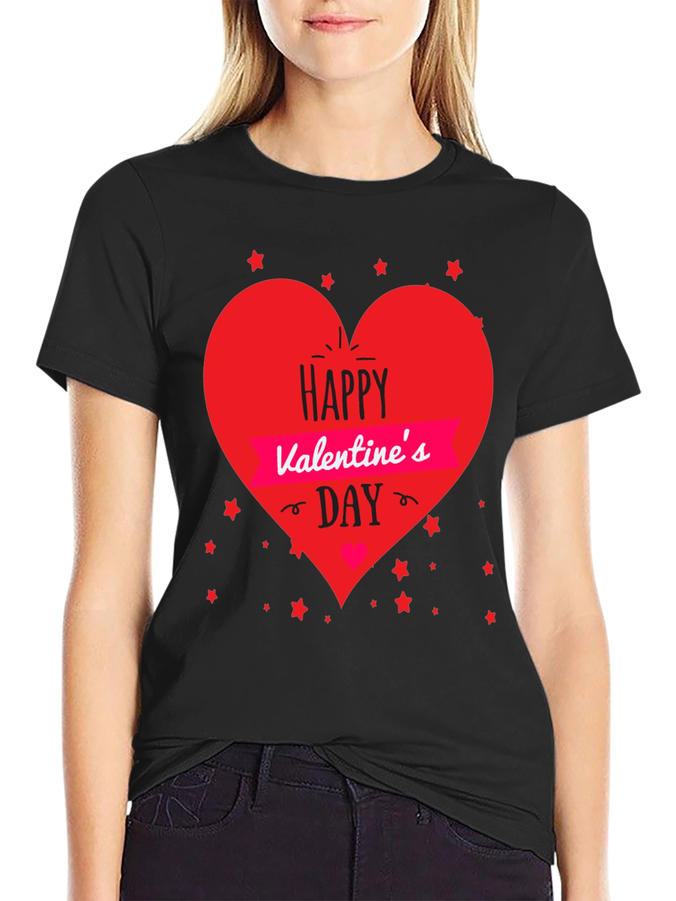 Valentines Day T-Shirt - Heart Graphic Black Tee