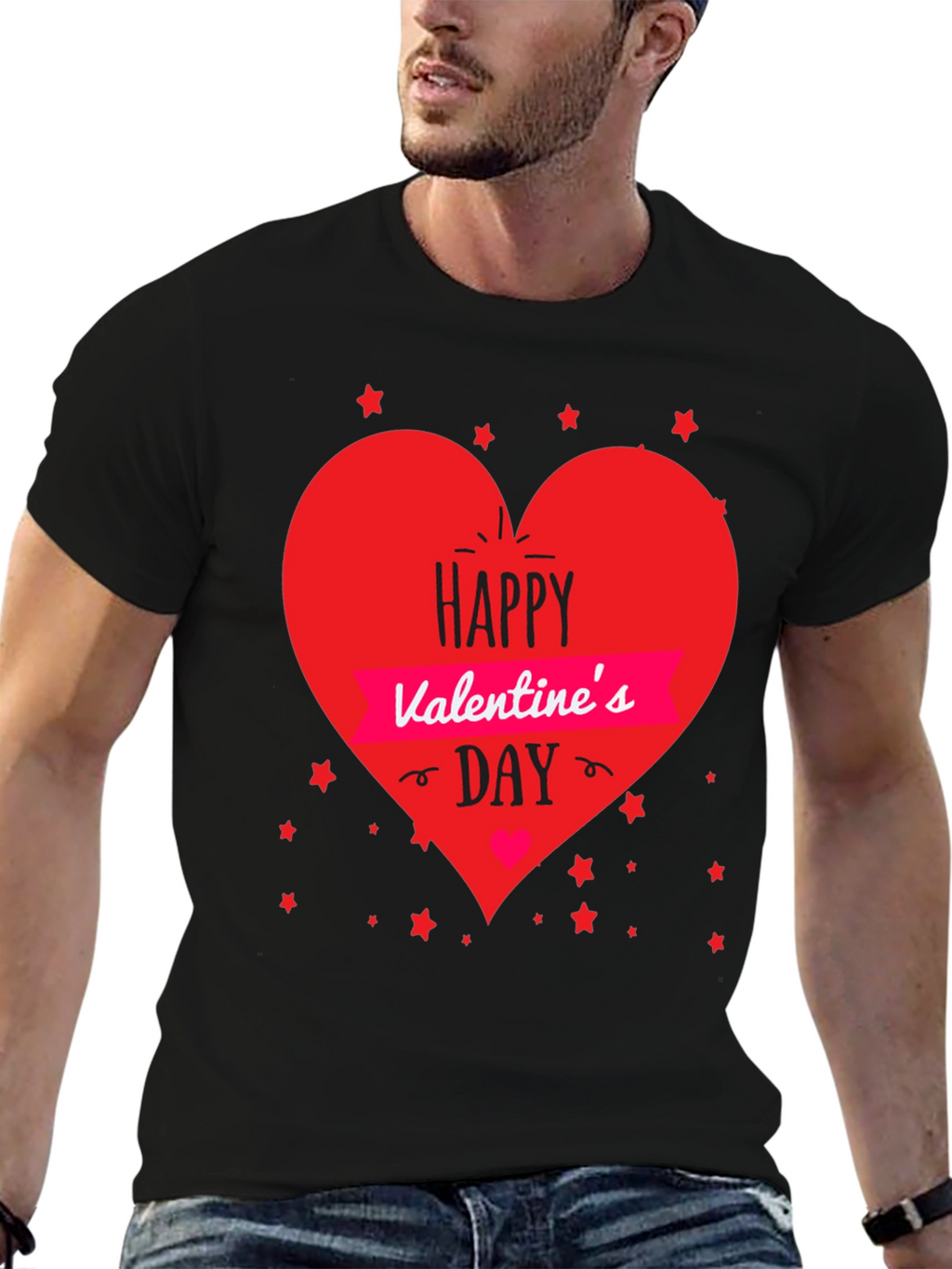 Valentines Day T-Shirt - Heart Graphic Black Tee