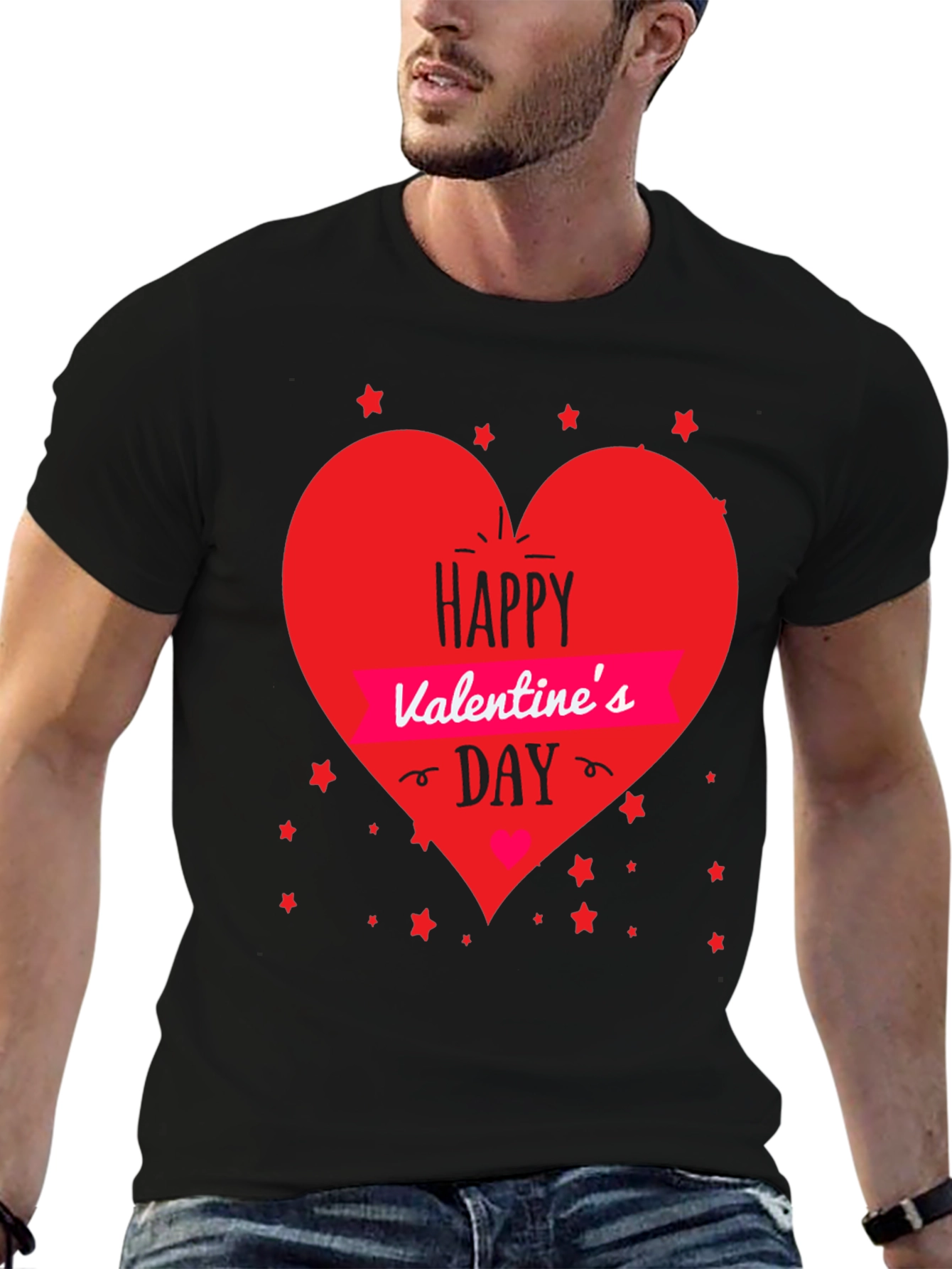 Valentines Day T-Shirt - Heart Graphic Black Tee