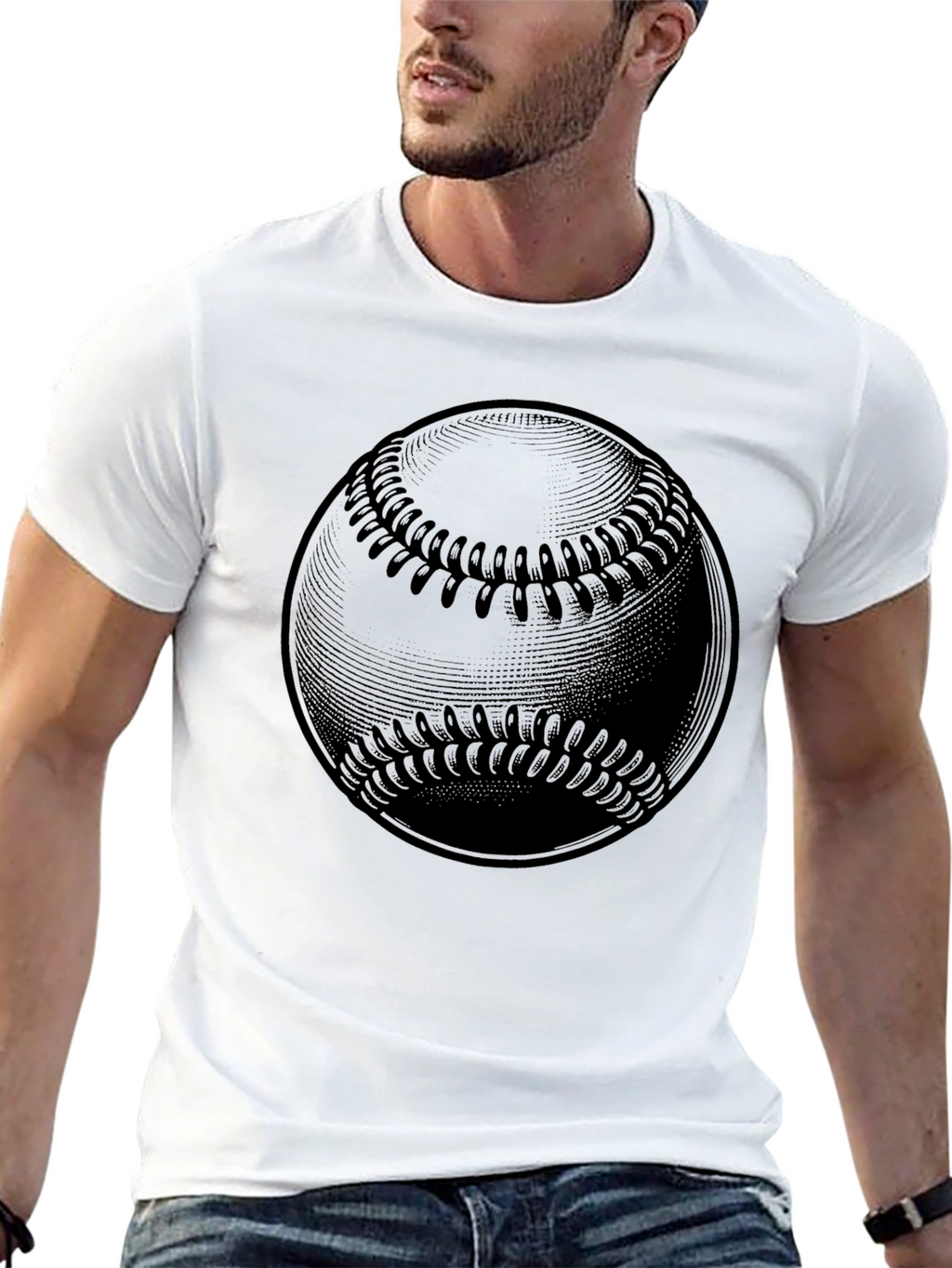 Baseball Graphic Tee - Solid Black Cotton