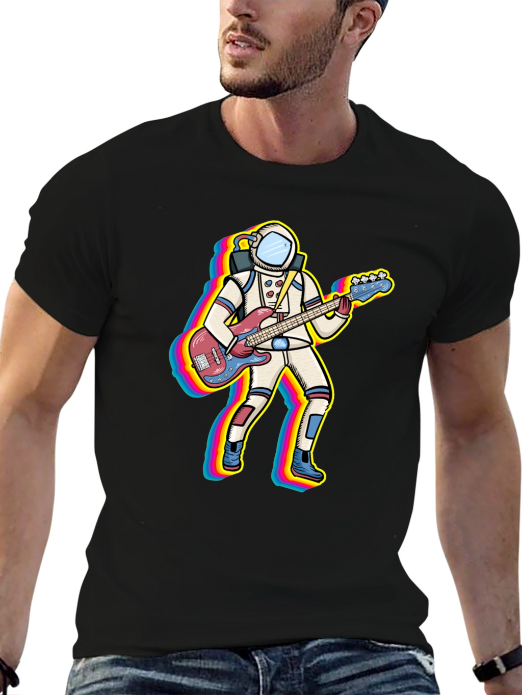 Astronaut Bass Guitar Player Graphic T-Shirt