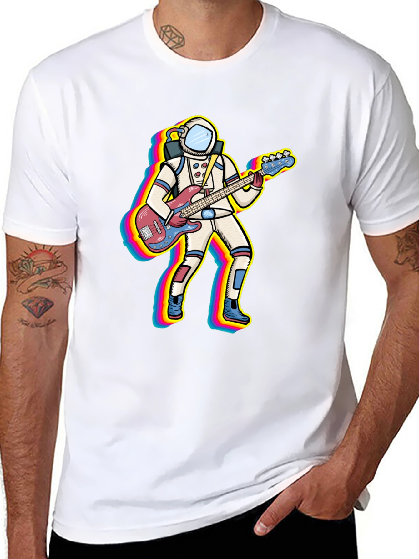 Astronaut Bass Guitar Player Graphic T-Shirt