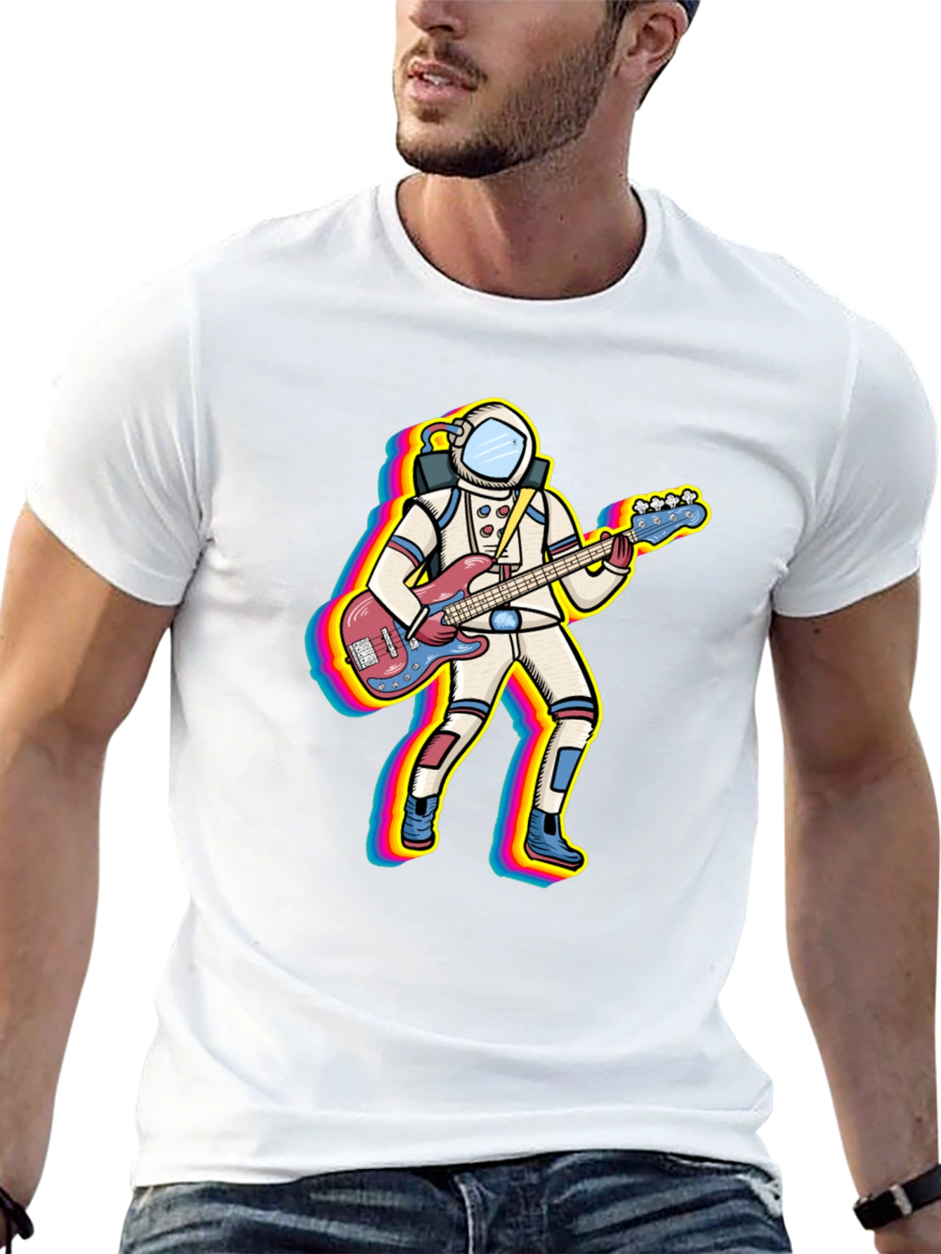 Astronaut Bass Guitar Player Graphic T-Shirt