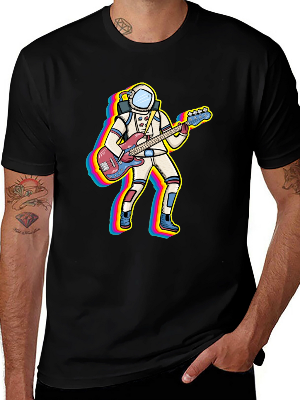 Astronaut Bass Guitar Player Graphic T-Shirt