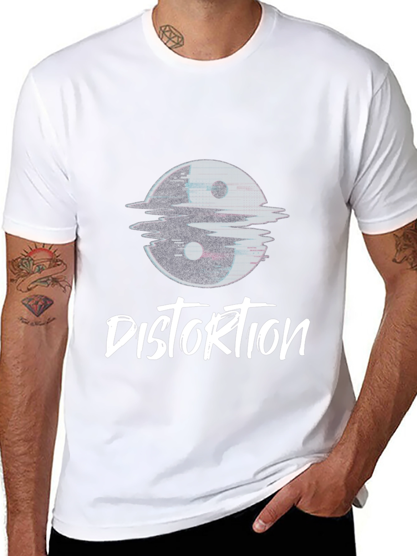 Distortion Graphic Tee - Yin Yang Glitch Design