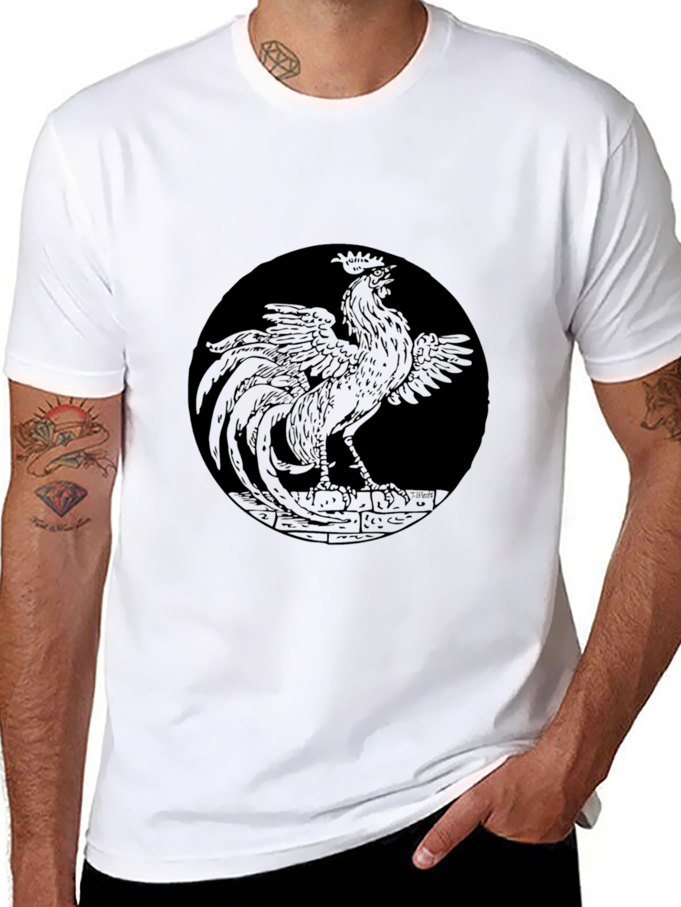 Black Rooster Graphic Tee - Mens Short Sleeve Shirt