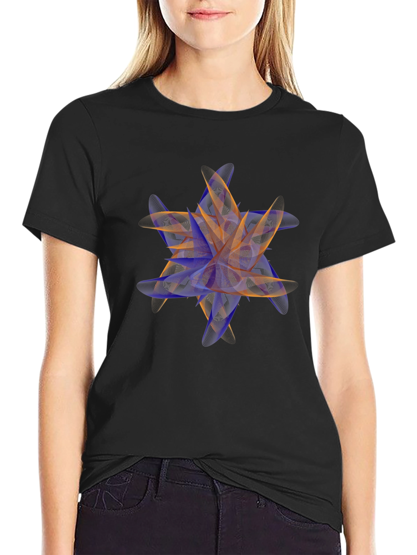 Abstract Floral Print Black T-Shirt