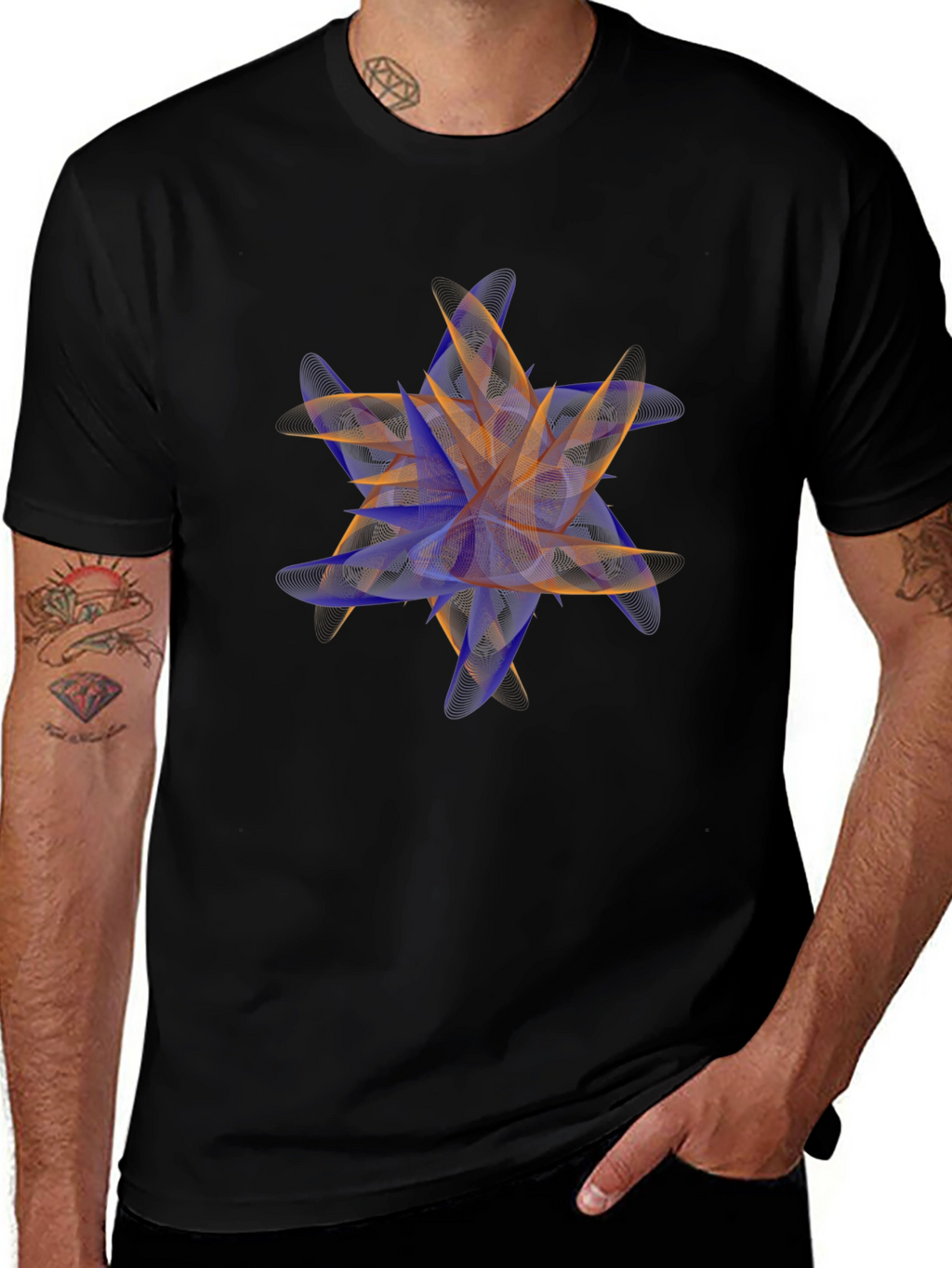Abstract Floral Print Black T-Shirt