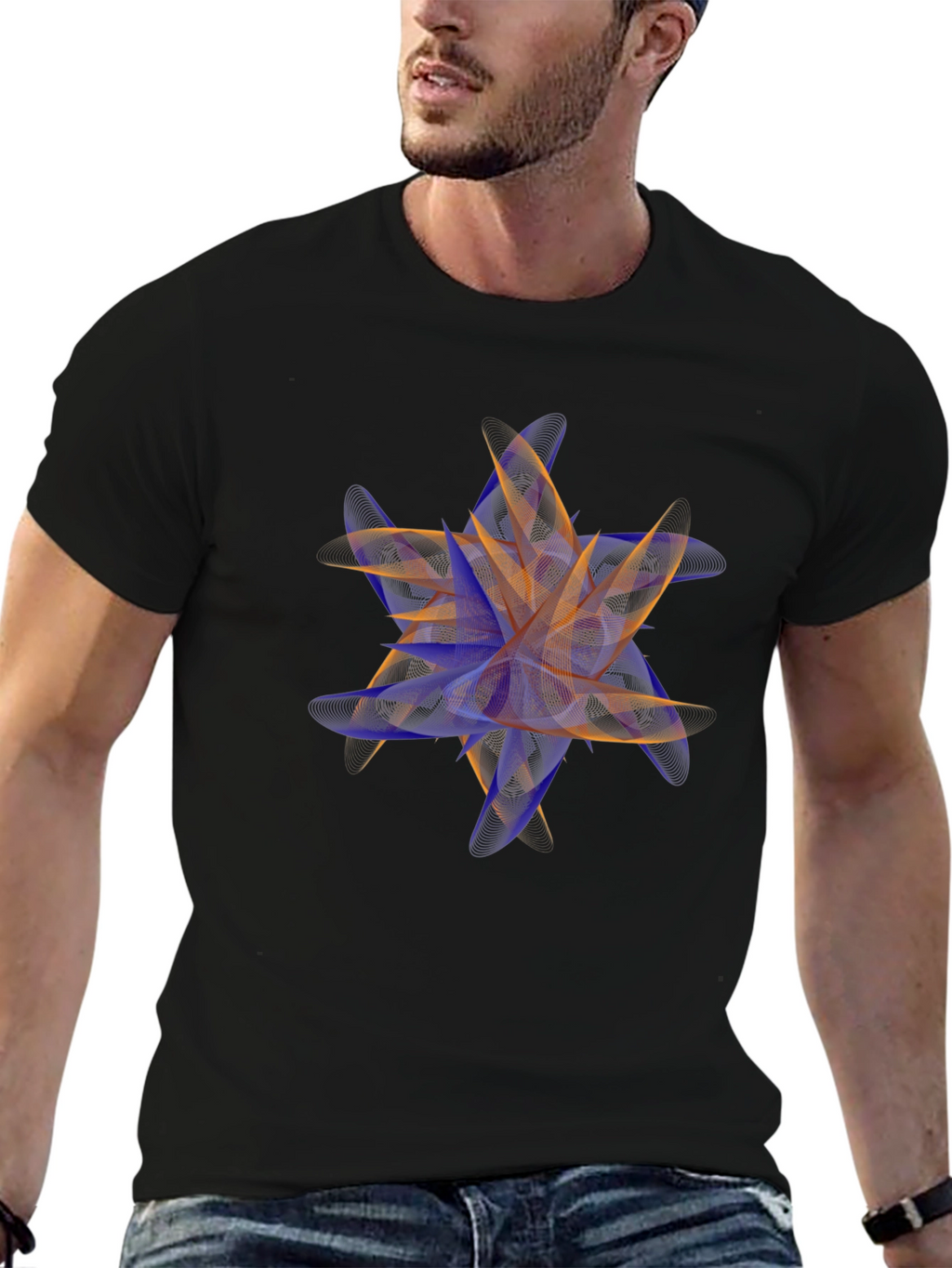 Abstract Floral Print Black T-Shirt