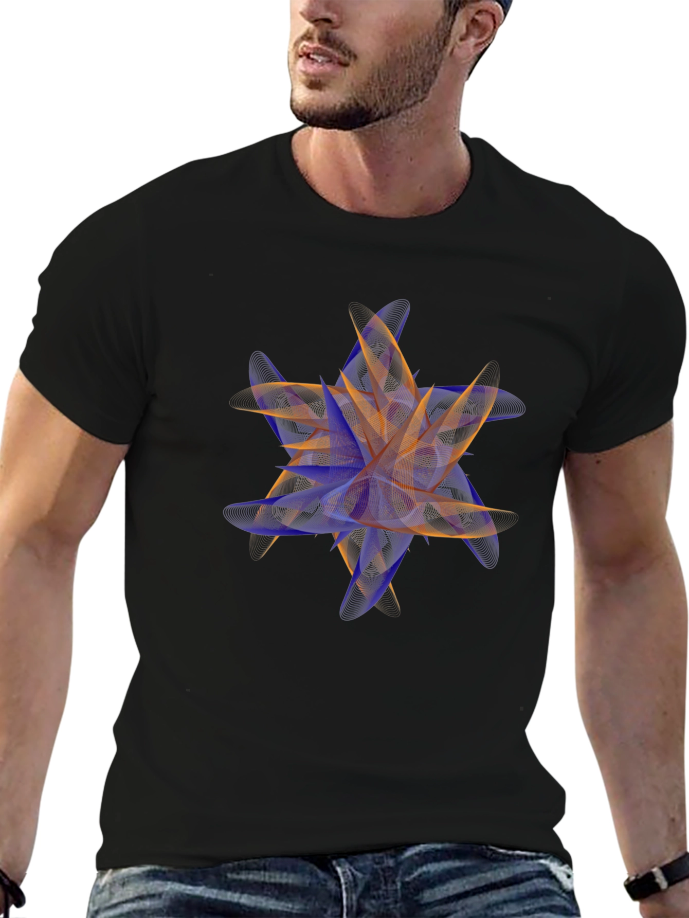 Abstract Floral Print Black T-Shirt