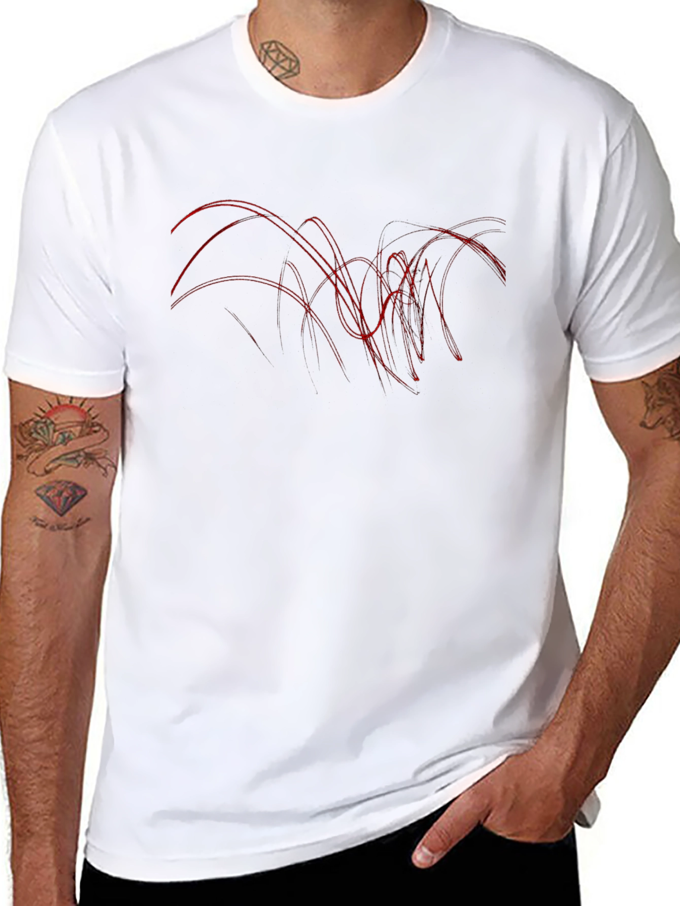 Abstract Red Line Art Black T-Shirt