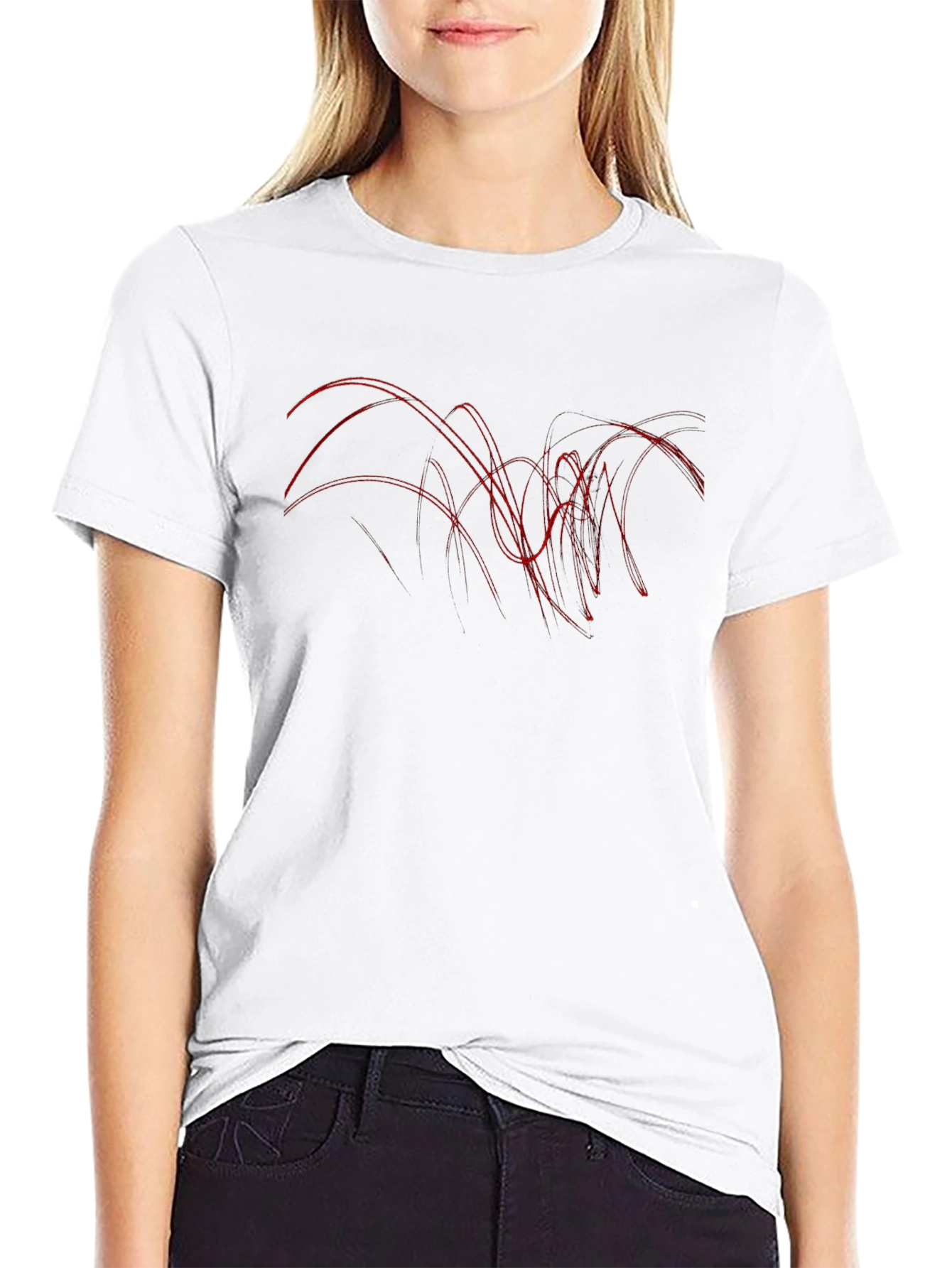 Abstract Red Line Art Black T-Shirt