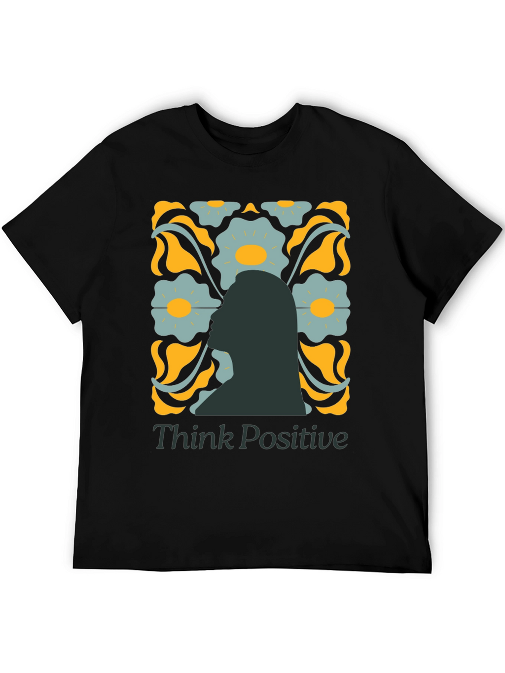Think Positive Graphic Tee - Retro Floral Design