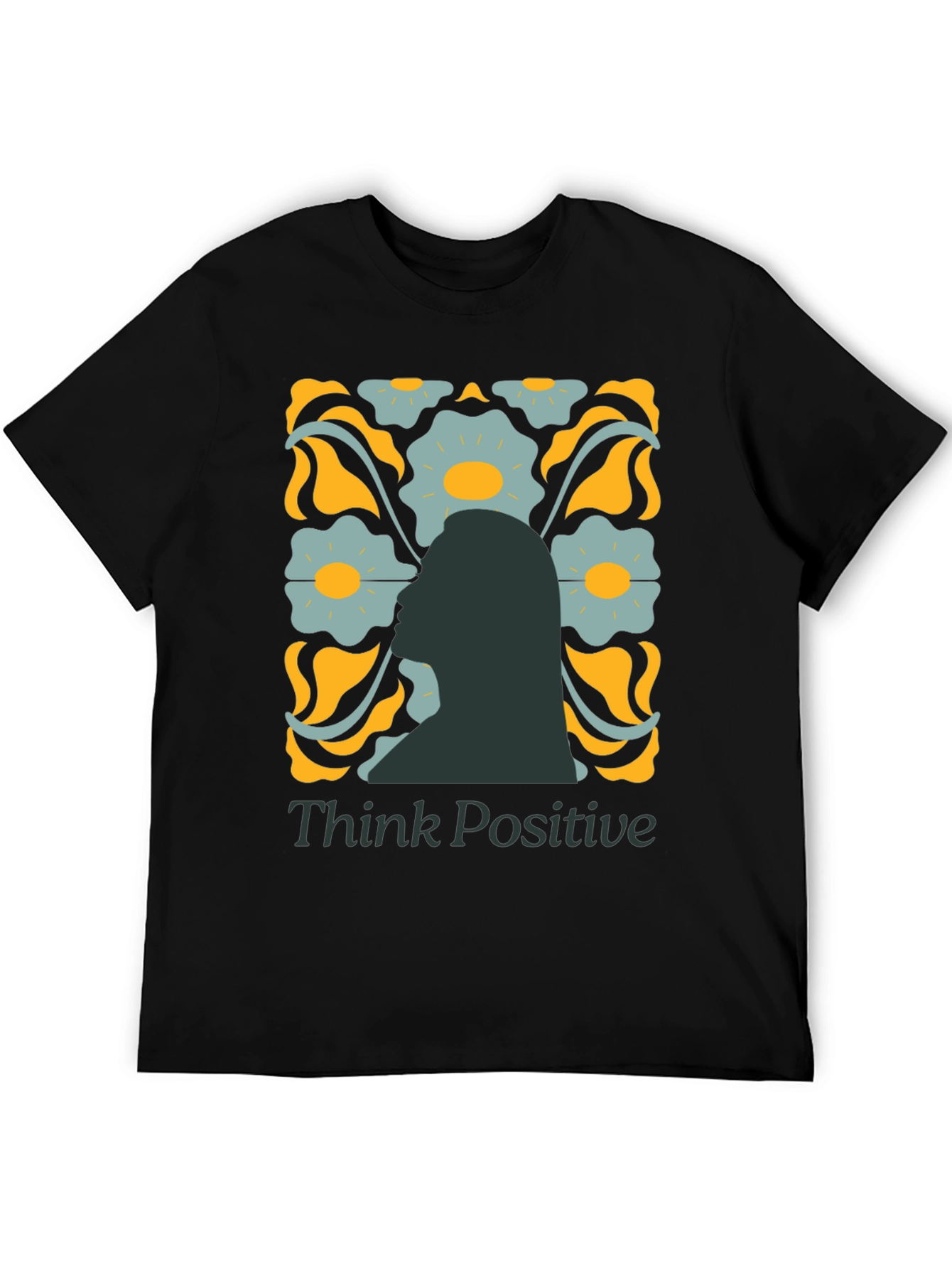 Think Positive Graphic Tee - Retro Floral Design
