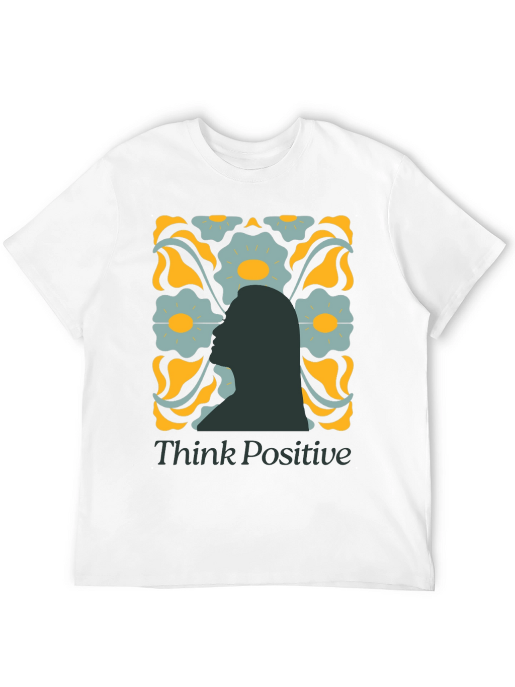 Think Positive Graphic Tee - Retro Floral Design