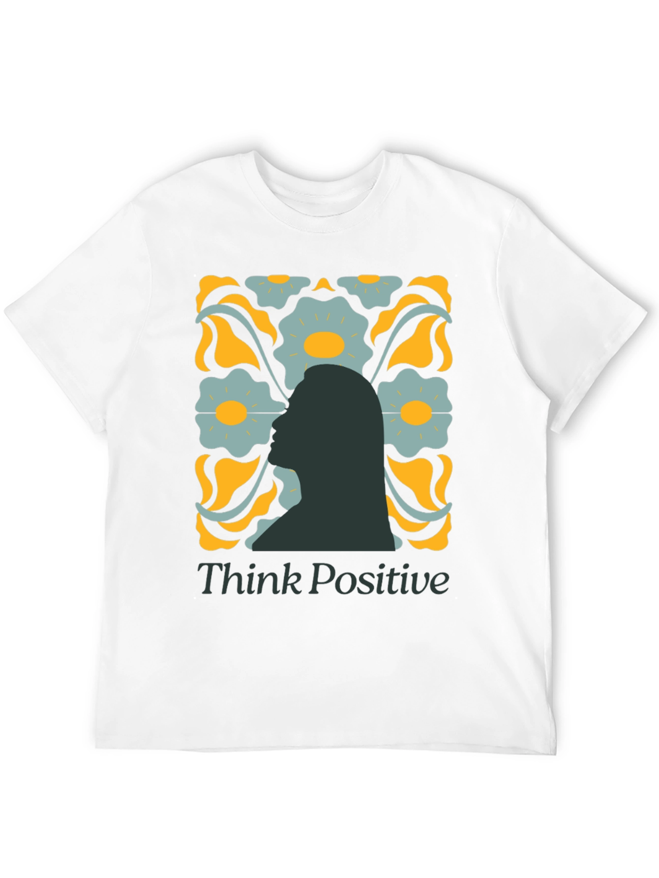 Think Positive Graphic Tee - Retro Floral Design