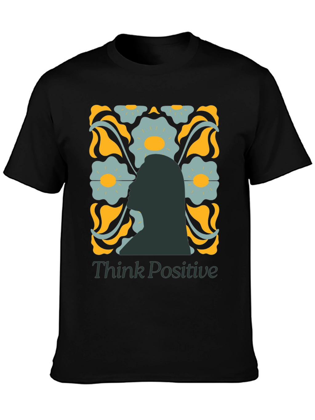 Think Positive Graphic Tee - Retro Floral Design