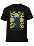 Think Positive Graphic Tee - Retro Floral Design