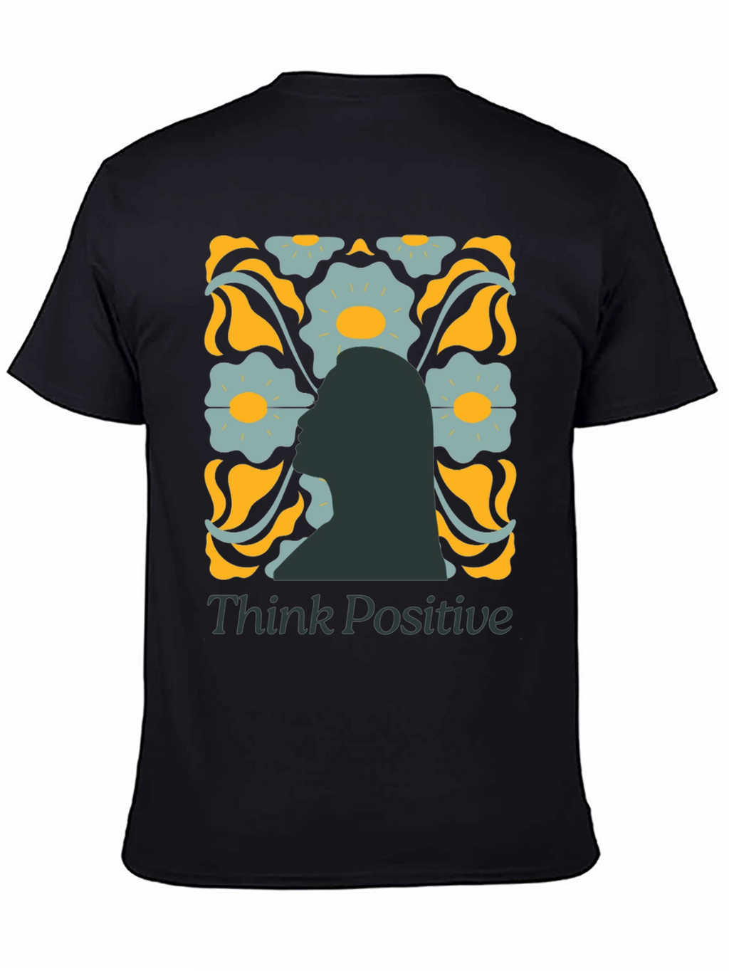 Think Positive Graphic Tee - Retro Floral Design