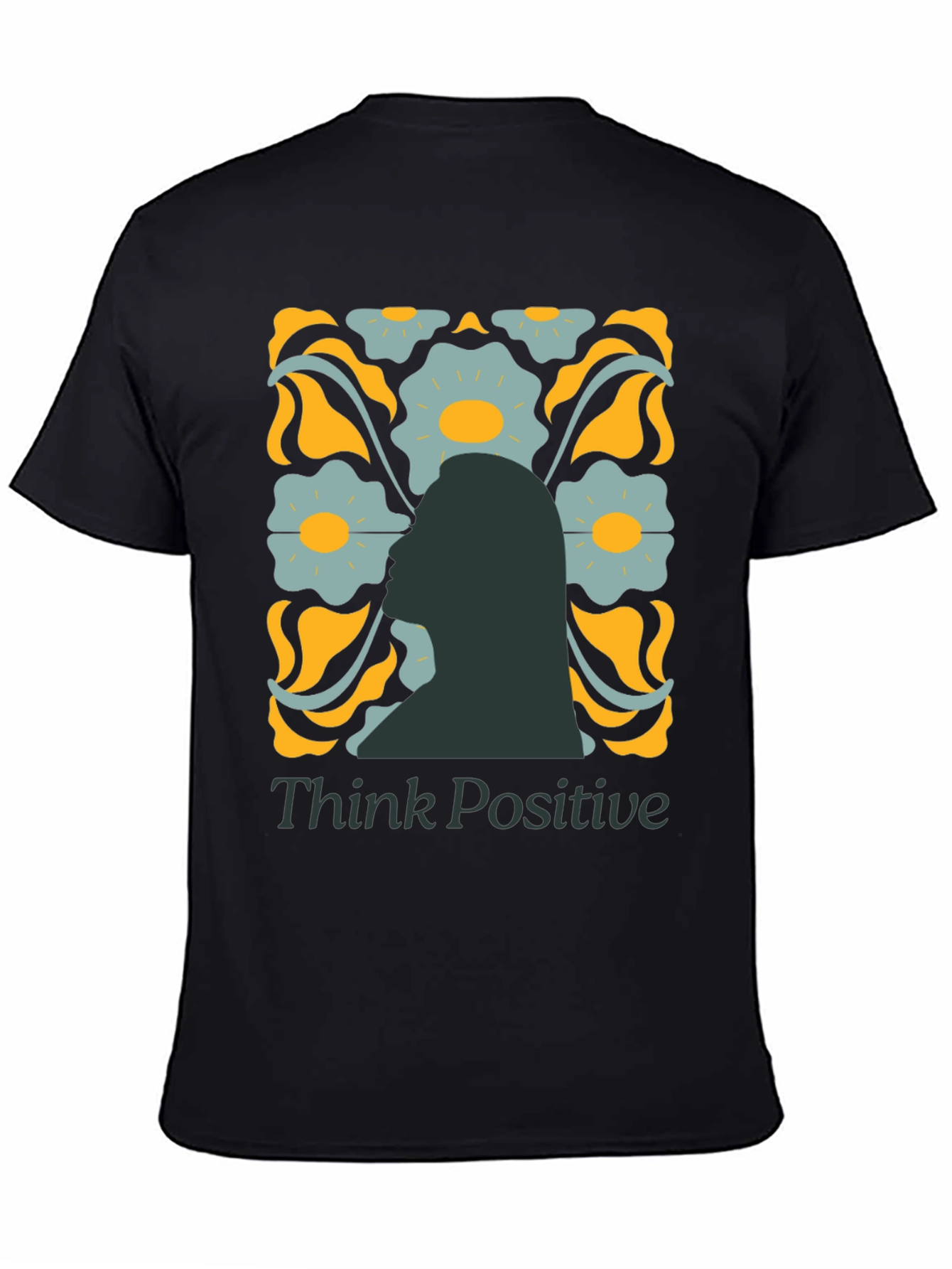 Think Positive Graphic Tee - Retro Floral Design