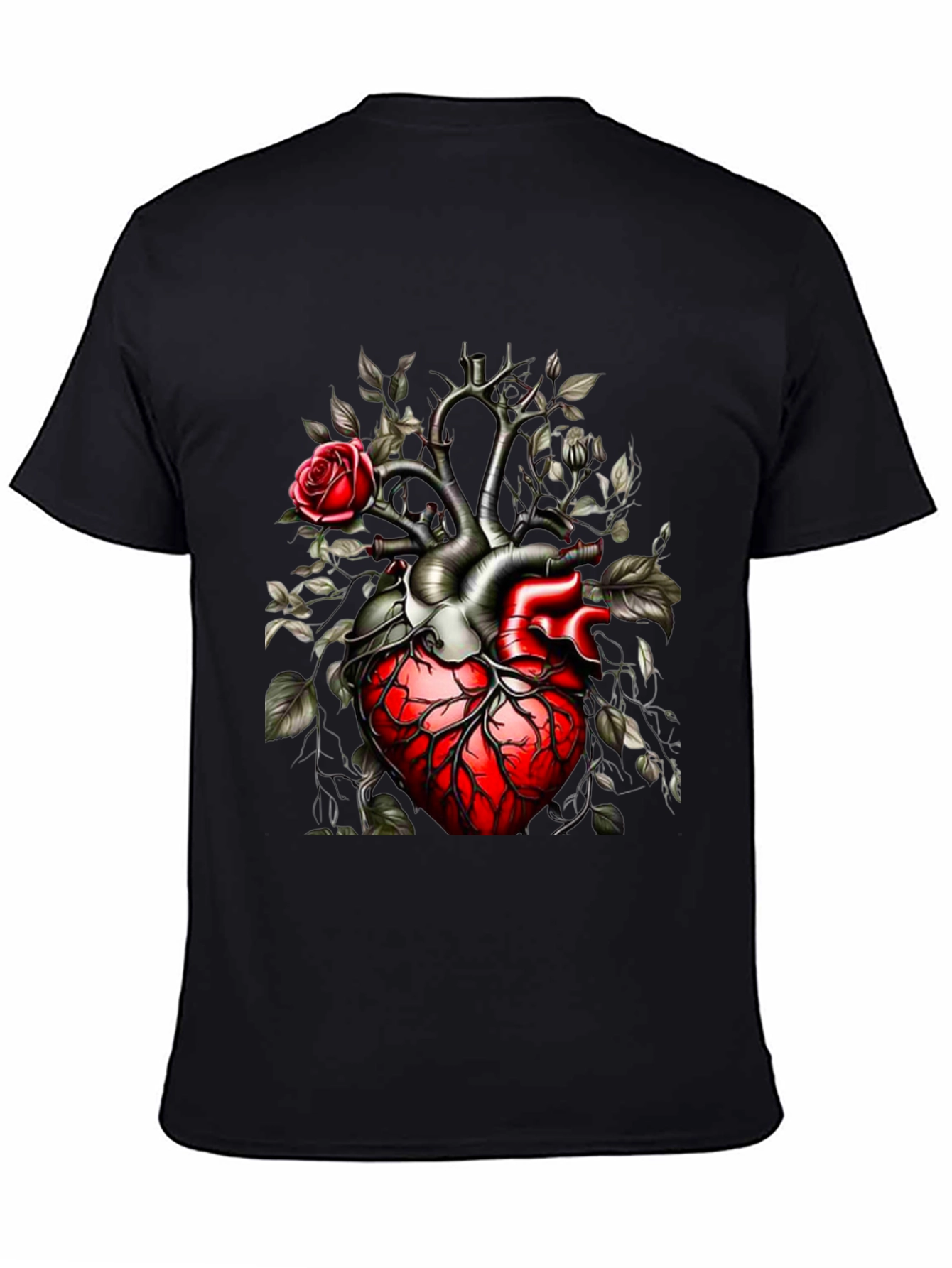Anatomical Heart & Rose Black T-Shirt - Unique Gothic Design