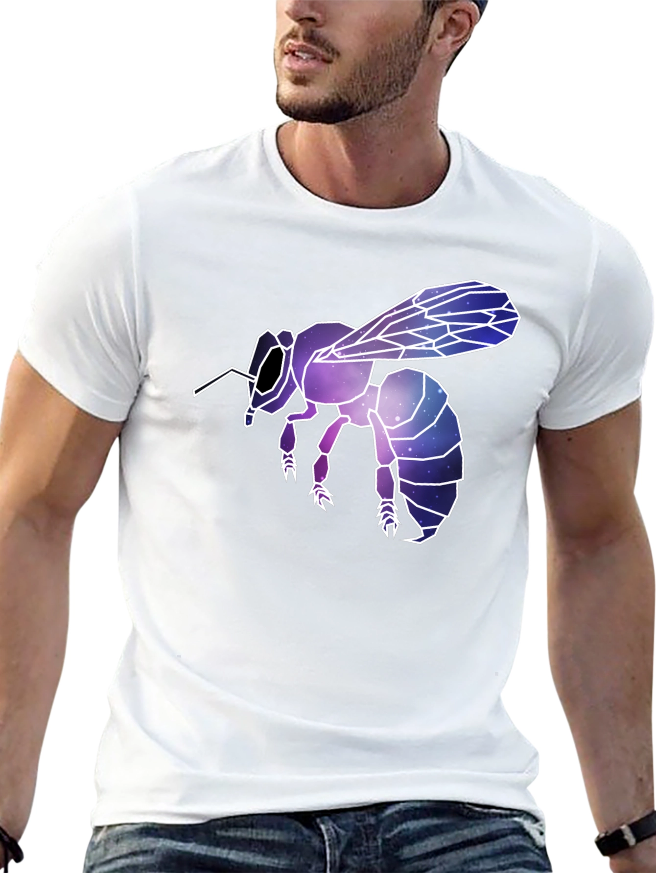Geometric Galaxy Bee Graphic Tee - Black