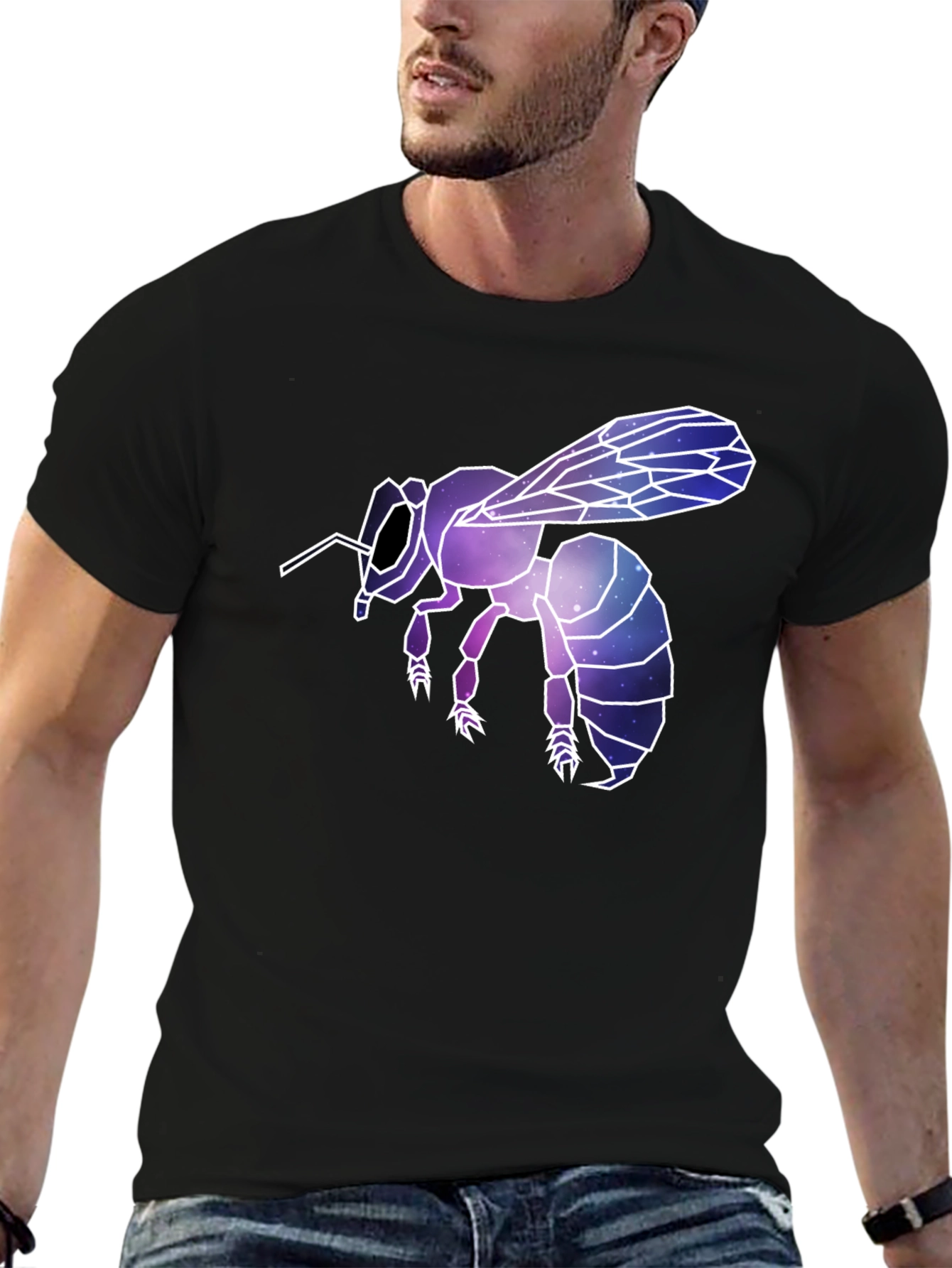 Geometric Galaxy Bee Graphic Tee - Black