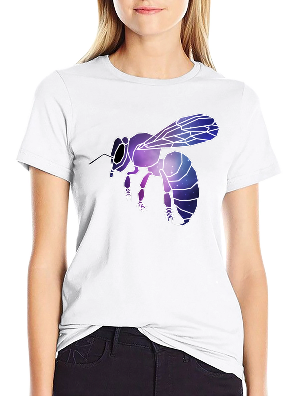Geometric Galaxy Bee Graphic Tee - Black