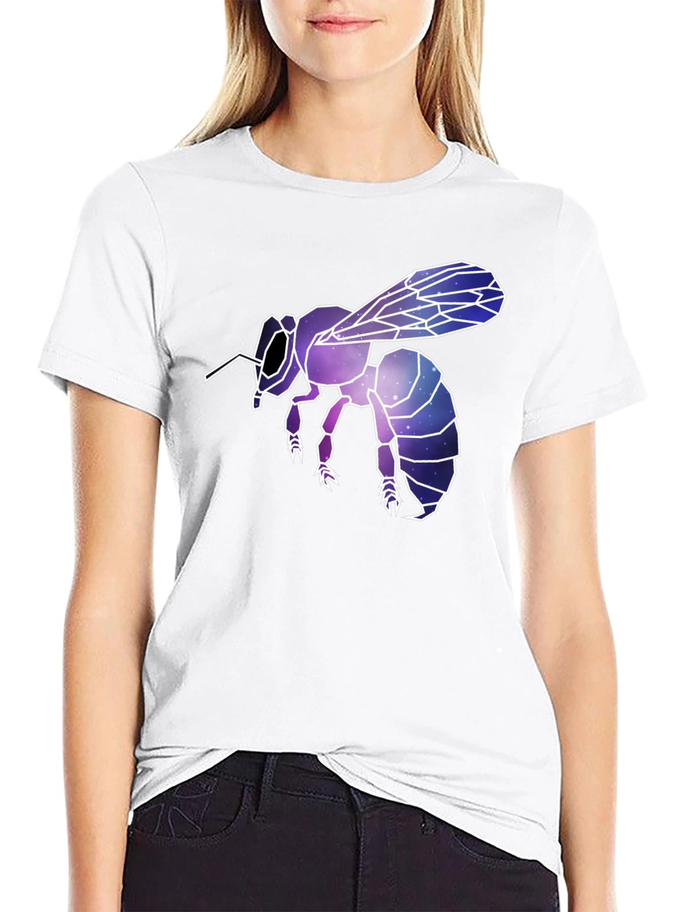 Geometric Galaxy Bee Graphic Tee - Black