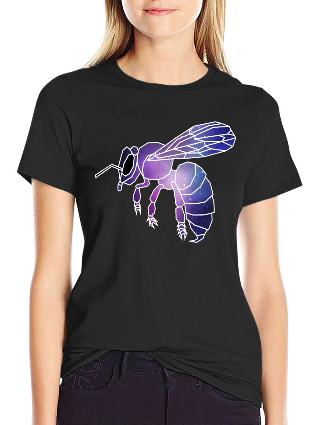 Geometric Galaxy Bee Graphic Tee - Black