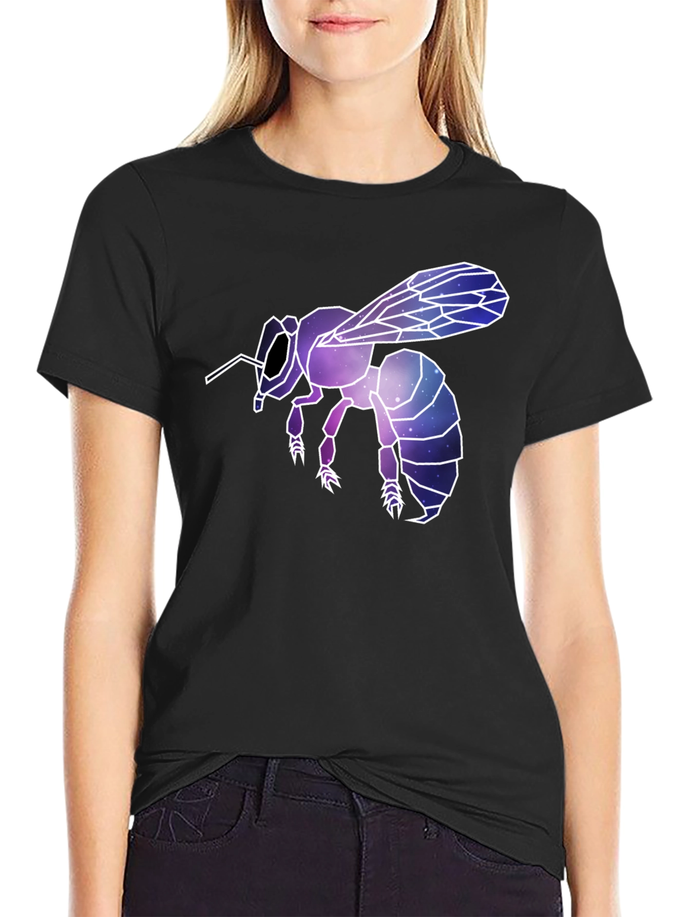 Geometric Galaxy Bee Graphic Tee - Black