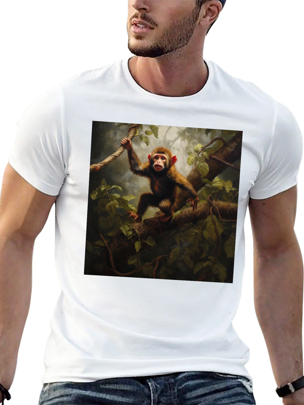 Monkey in Jungle T-Shirt - Black