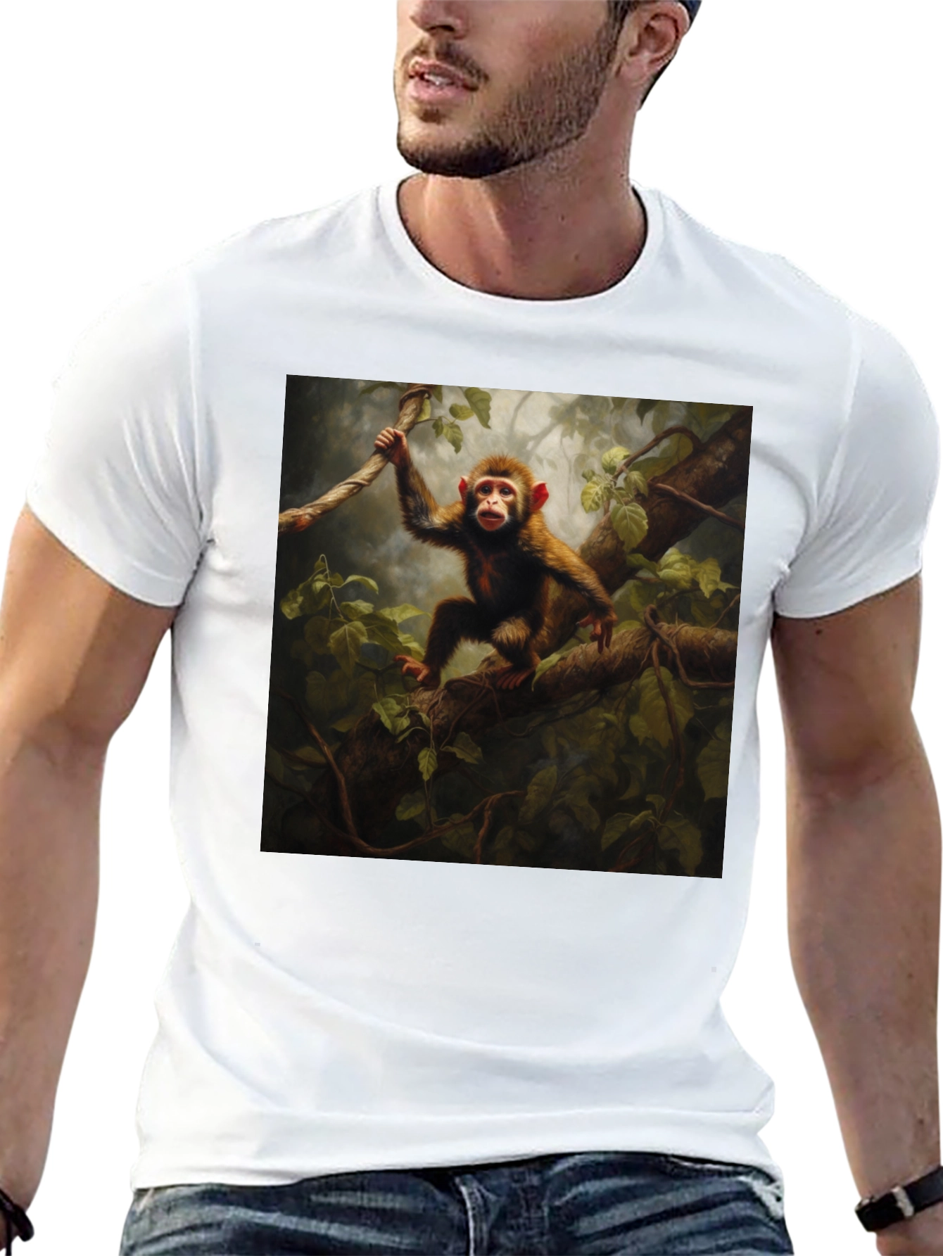 Monkey in Jungle T-Shirt - Black