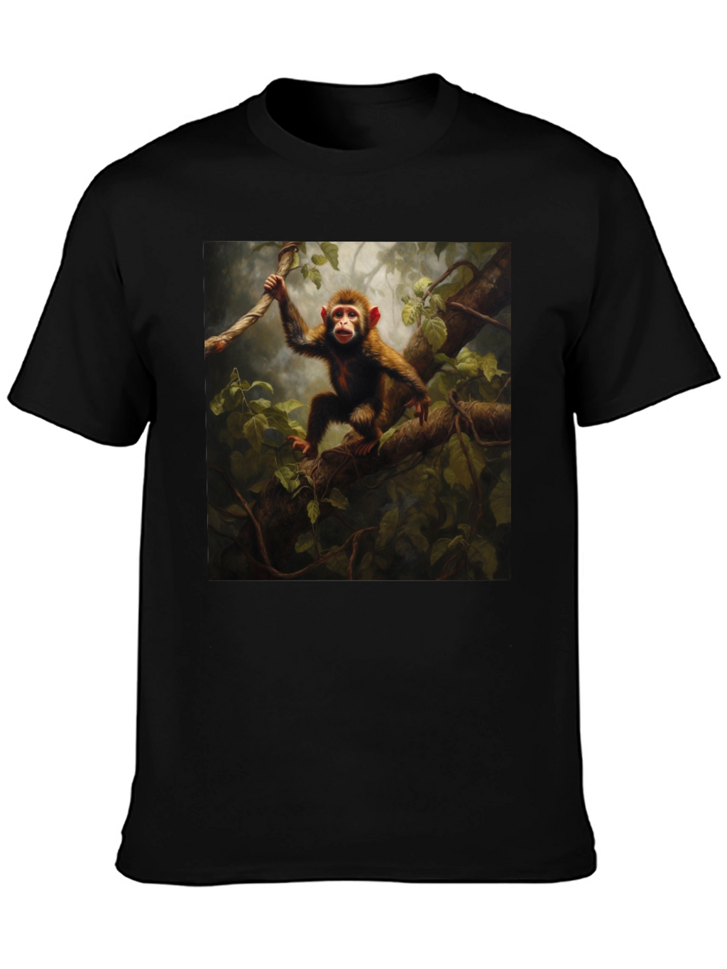 Monkey in Jungle T-Shirt - Black