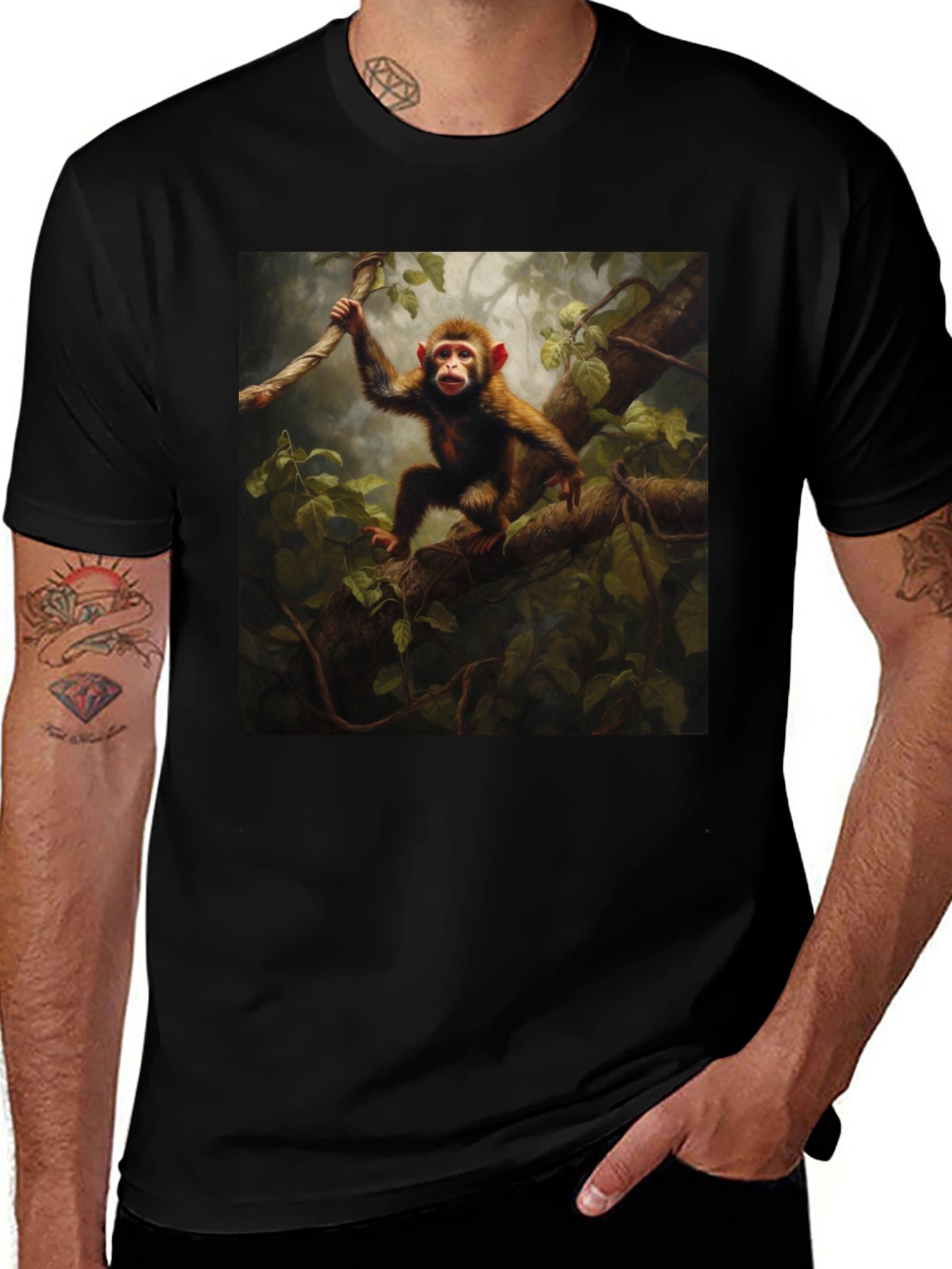 Monkey in Jungle T-Shirt - Black