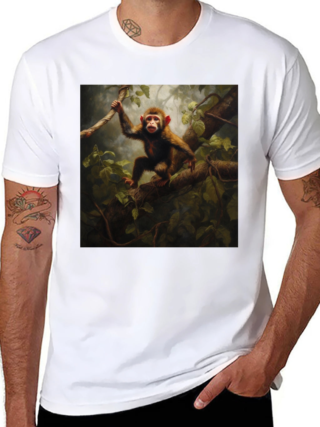 Monkey in Jungle T-Shirt - Black