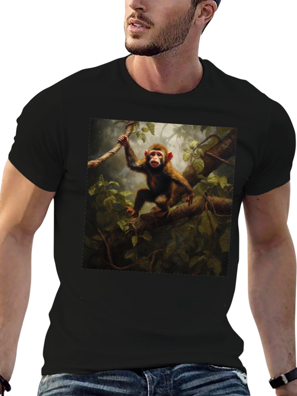 Monkey in Jungle T-Shirt - Black