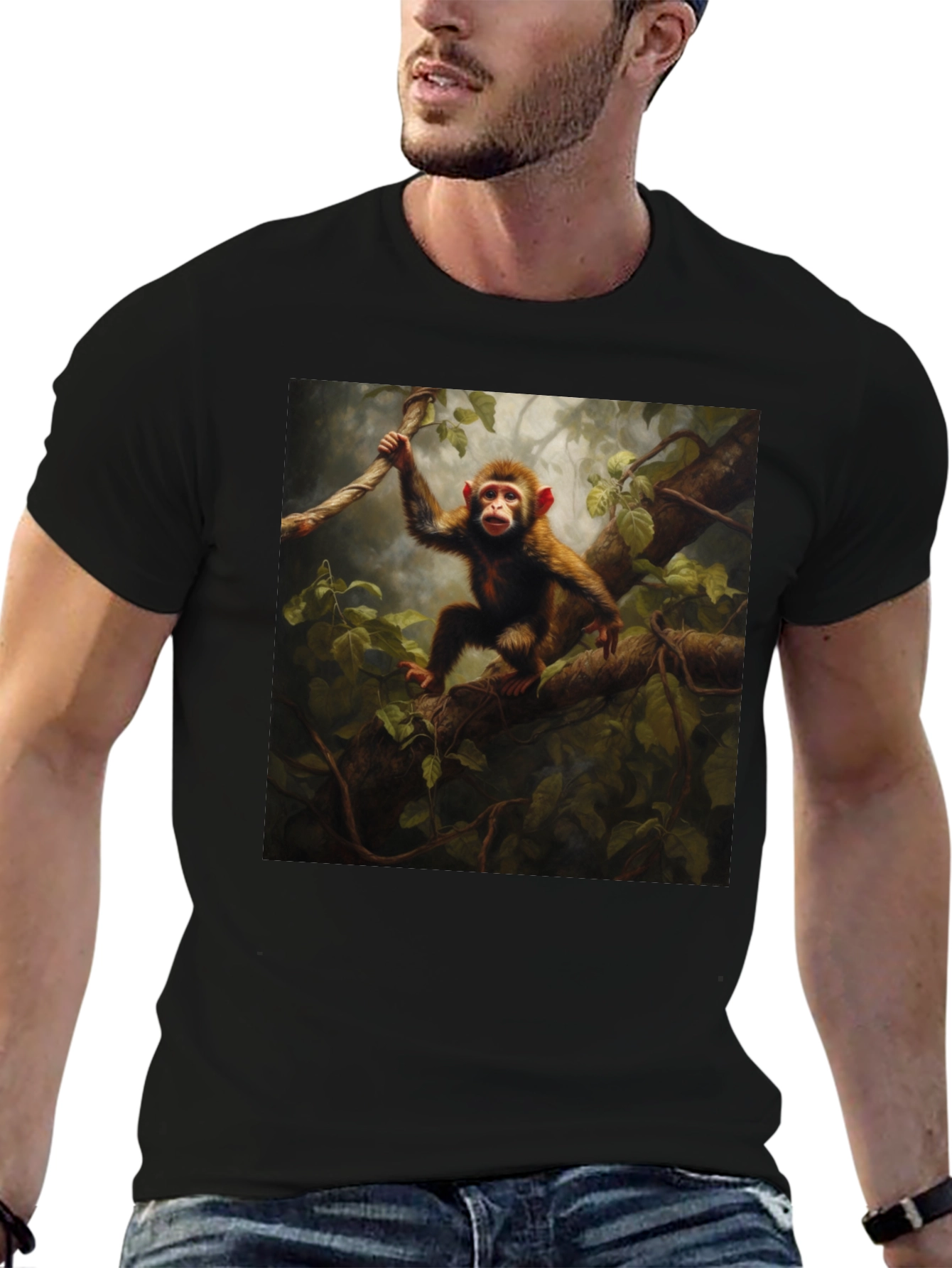 Monkey in Jungle T-Shirt - Black