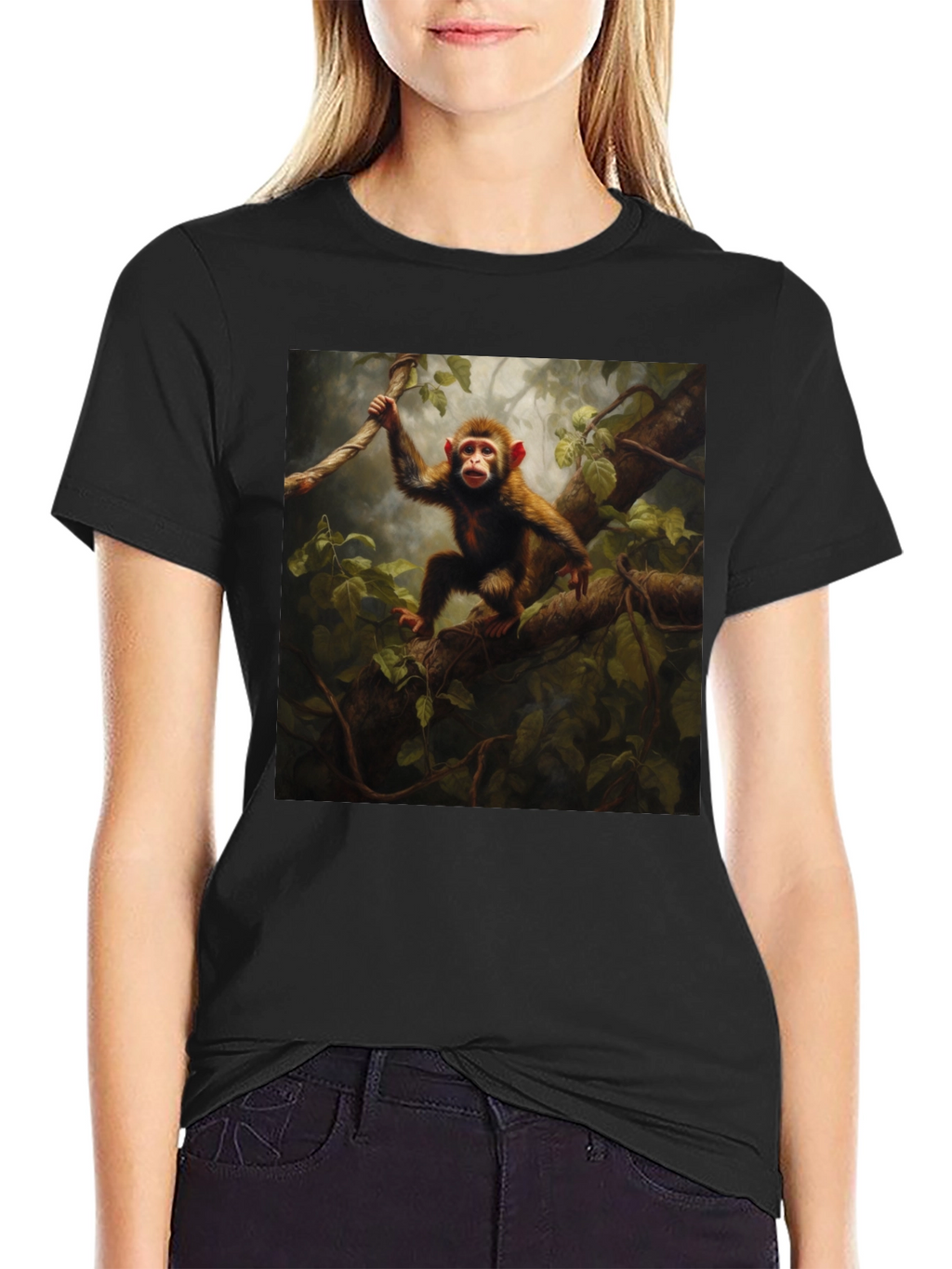 Monkey in Jungle T-Shirt - Black