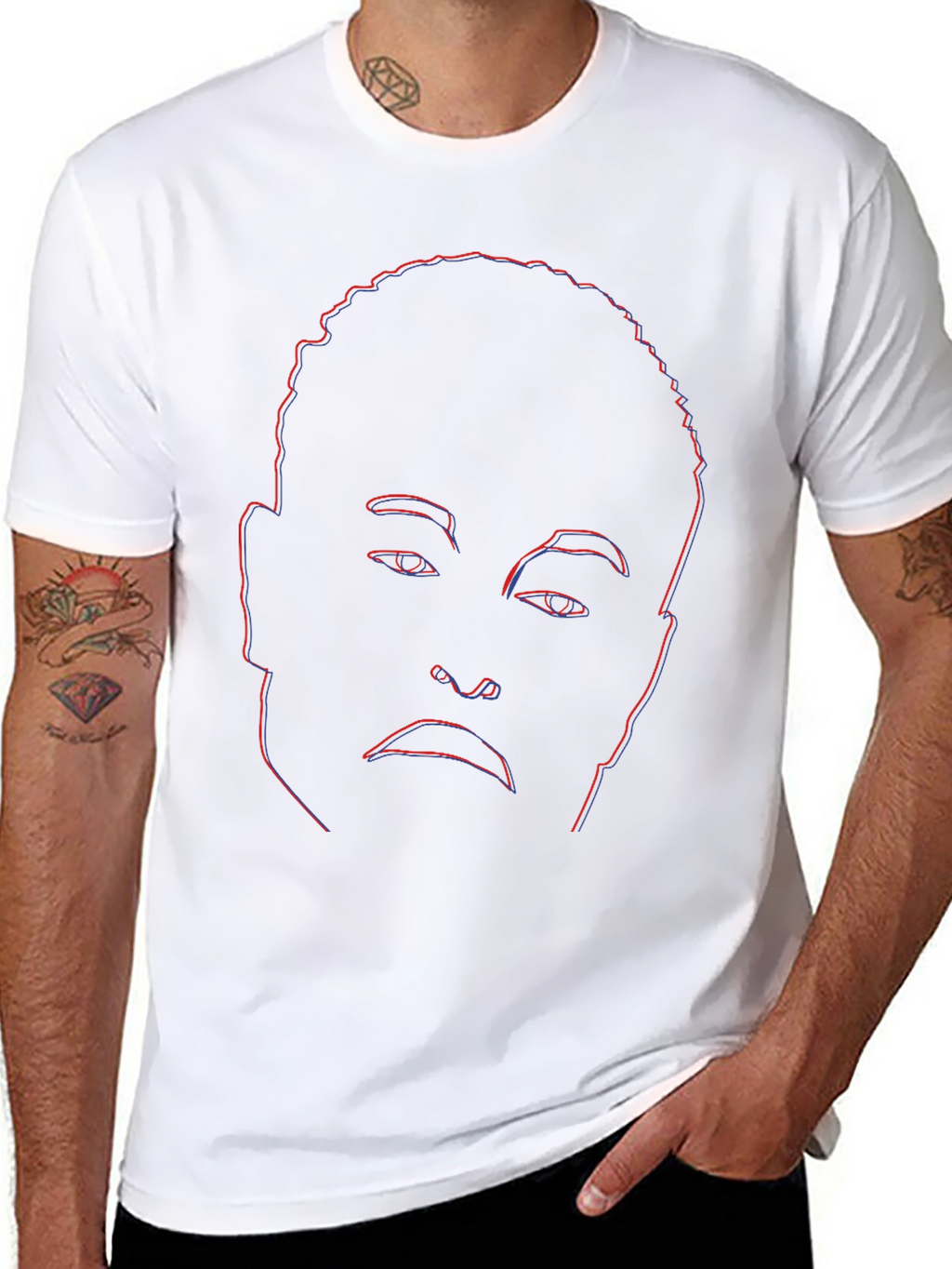 Abstract Face Outline Graphic Tee - Black