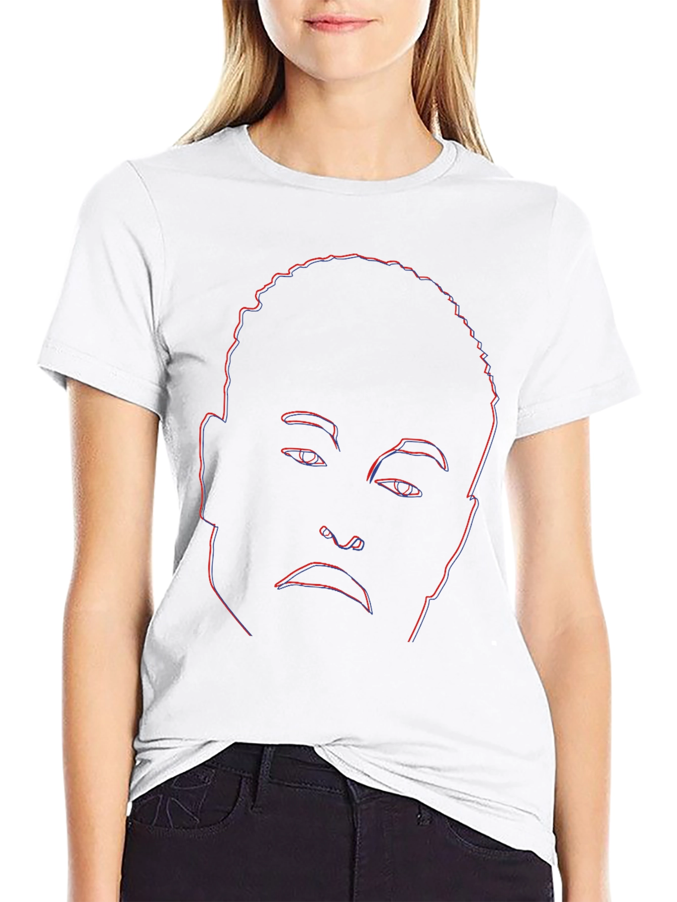Abstract Face Outline Graphic Tee - Black